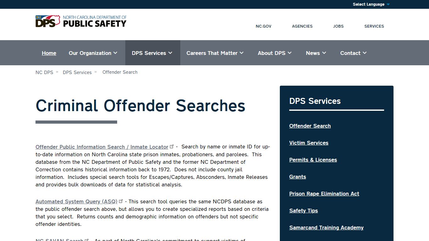 Criminal Offender Searches | NC DPS